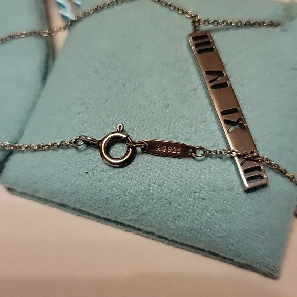 Tiffany & Co. Sterling Silver Atlas Bar Roman Numeral Pendant Necklace - Picture 4 of 5